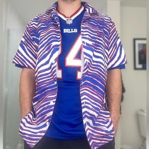 Short sleeve button down Buffalo Bills theme. All over Zubaz print
